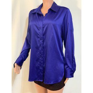 NWT Sz L Ellen Tracy Polyester Bold Sapphire Blue Career Stretch Blouse